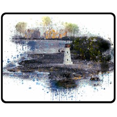 Lighthouse Art Sea Ocean Vintage Fleece Blanket (medium)  by Sapixe