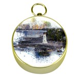 Lighthouse Art Sea Ocean Vintage Gold Compasses Front