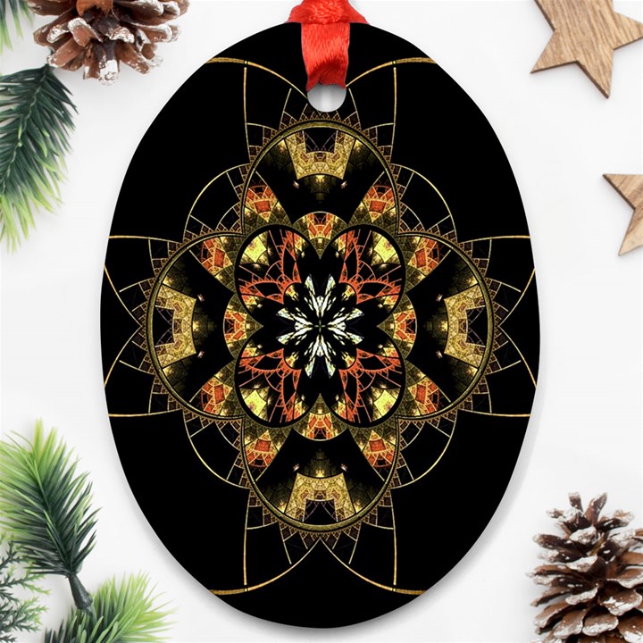 Fractal Stained Glass Ornate Oval Ornament (Two Sides)