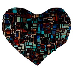 Stained Glass Mosaic Abstract Large 19  Premium Flano Heart Shape Cushions by Sapixe