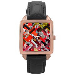 Maze Mazes Fabric Fabrics Color Rose Gold Leather Watch  by Sapixe