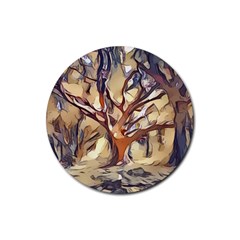 Tree Forest Woods Nature Landscape Rubber Round Coaster (4 Pack)  by Sapixe