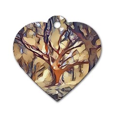 Tree Forest Woods Nature Landscape Dog Tag Heart (one Side) by Sapixe