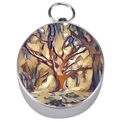 Tree Forest Woods Nature Landscape Silver Compasses by Sapixe