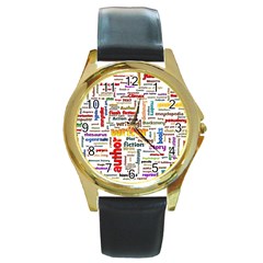 Writing Author Motivation Words Round Gold Metal Watch by Sapixe