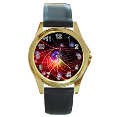 Physics Quantum Physics Particles Round Gold Metal Watch by Sapixe