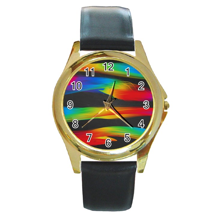 Colorful Background Round Gold Metal Watch