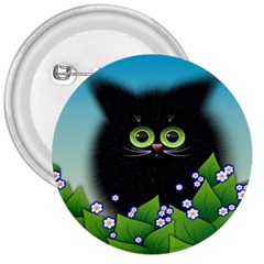 Kitten Black Furry Illustration 3  Buttons by Sapixe