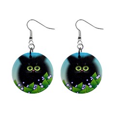 Kitten Black Furry Illustration Mini Button Earrings by Sapixe