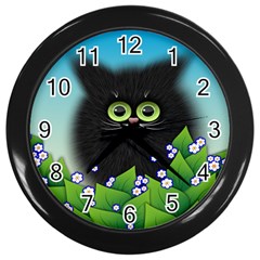 Kitten Black Furry Illustration Wall Clock (black) by Sapixe