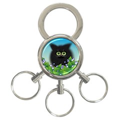 Kitten Black Furry Illustration 3-ring Key Chain by Sapixe