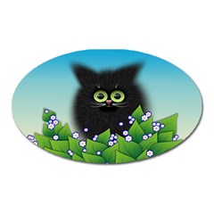 Kitten Black Furry Illustration Oval Magnet by Sapixe