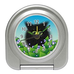 Kitten Black Furry Illustration Travel Alarm Clock by Sapixe