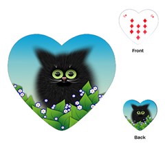 Kitten Black Furry Illustration Playing Cards (heart) by Sapixe