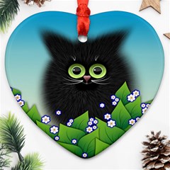 Kitten Black Furry Illustration Heart Ornament (two Sides)