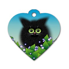 Kitten Black Furry Illustration Dog Tag Heart (two Sides) by Sapixe