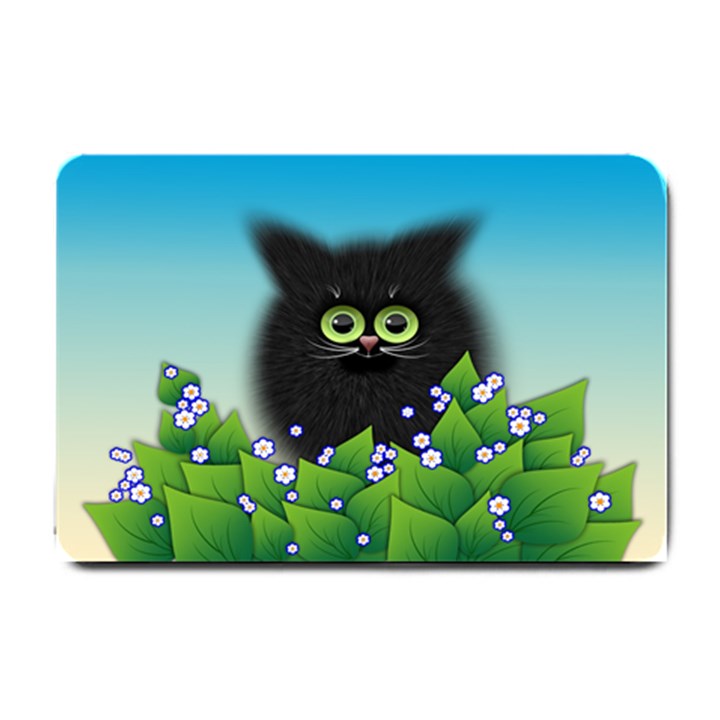 Kitten Black Furry Illustration Small Doormat 