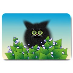 Kitten Black Furry Illustration Large Doormat  by Sapixe