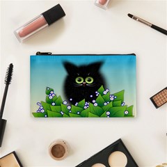 Kitten Black Furry Illustration Cosmetic Bag (small) by Sapixe