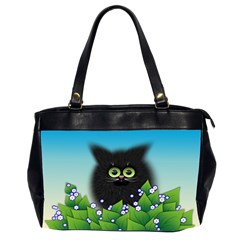 Kitten Black Furry Illustration Oversize Office Handbag (2 Sides) by Sapixe