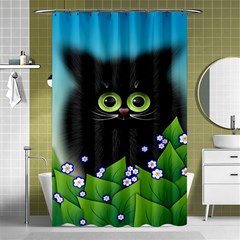 Kitten Black Furry Illustration Shower Curtain 48  X 72  (small)  by Sapixe