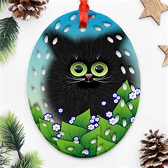 Kitten Black Furry Illustration Ornament (oval Filigree) by Sapixe