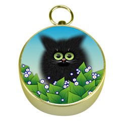 Kitten Black Furry Illustration Gold Compasses by Sapixe