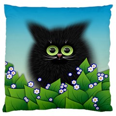 Kitten Black Furry Illustration Large Flano Cushion Case (two Sides) by Sapixe