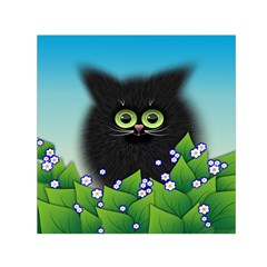 Kitten Black Furry Illustration Small Satin Scarf (square) by Sapixe