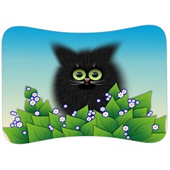 Kitten Black Furry Illustration Velour Seat Head Rest Cushion by Sapixe