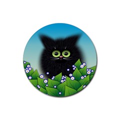 Kitten Black Furry Illustration Rubber Coaster (round)  by Sapixe