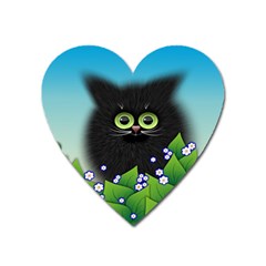 Kitten Black Furry Illustration Heart Magnet by Sapixe