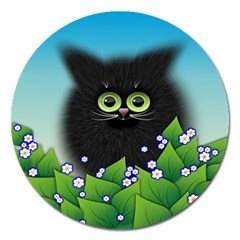 Kitten Black Furry Illustration Magnet 5  (round) by Sapixe