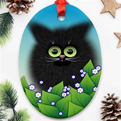 Kitten Black Furry Illustration Oval Ornament (two Sides) by Sapixe