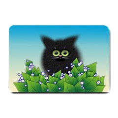 Kitten Black Furry Illustration Small Doormat  by Sapixe