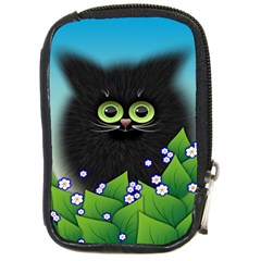 Kitten Black Furry Illustration Compact Camera Leather Case by Sapixe