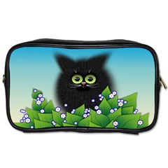 Kitten Black Furry Illustration Toiletries Bag (two Sides) by Sapixe