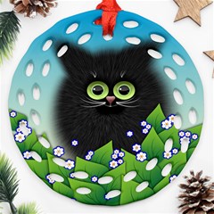 Kitten Black Furry Illustration Ornament (round Filigree) by Sapixe