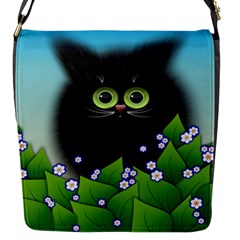 Kitten Black Furry Illustration Flap Closure Messenger Bag (s) by Sapixe