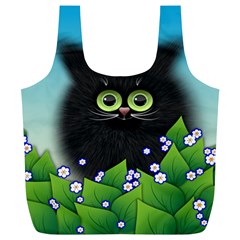 Kitten Black Furry Illustration Full Print Recycle Bag (xl) by Sapixe