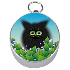 Kitten Black Furry Illustration Silver Compasses by Sapixe