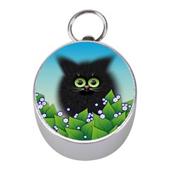 Kitten Black Furry Illustration Mini Silver Compasses by Sapixe