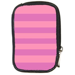 Pink Stripes Striped Design Pattern Compact Camera Leather Case by Sapixe