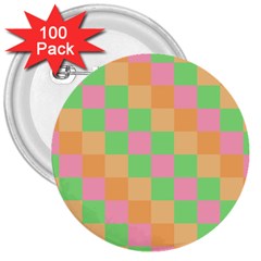 Checkerboard Pastel Squares 3  Buttons (100 Pack)  by Sapixe