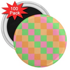 Checkerboard Pastel Squares 3  Magnets (100 Pack) by Sapixe