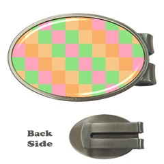 Checkerboard Pastel Squares Money Clips (oval)  by Sapixe