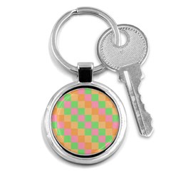 Checkerboard Pastel Squares Key Chain (round) by Sapixe