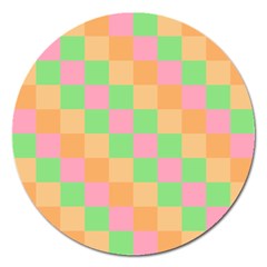 Checkerboard Pastel Squares Magnet 5  (round) by Sapixe