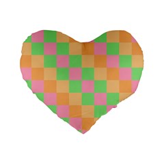 Checkerboard Pastel Squares Standard 16  Premium Flano Heart Shape Cushions by Sapixe