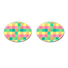 Checkerboard Pastel Squares Cufflinks (oval) by Sapixe